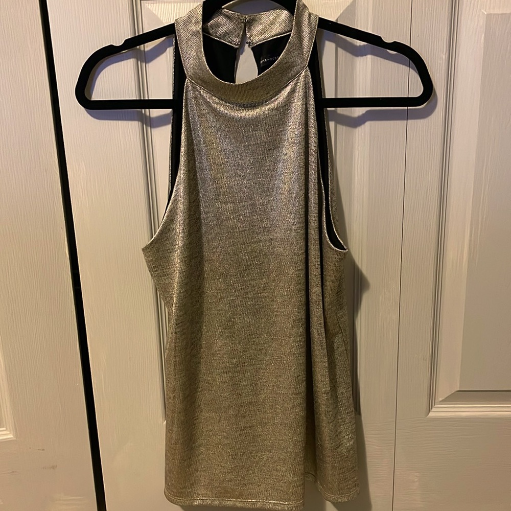 White House Black Market gold shimmer sleeveless dress tank